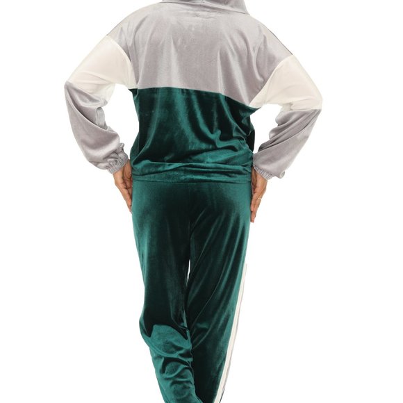 Color Block Pocket Velvet Hoodie & Drawstring Joggers - Picture 4 of 5